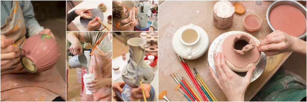 Mixing and applying glazes to pottery