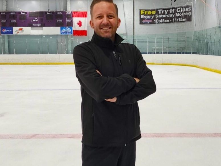 Josh on the ice in his skates